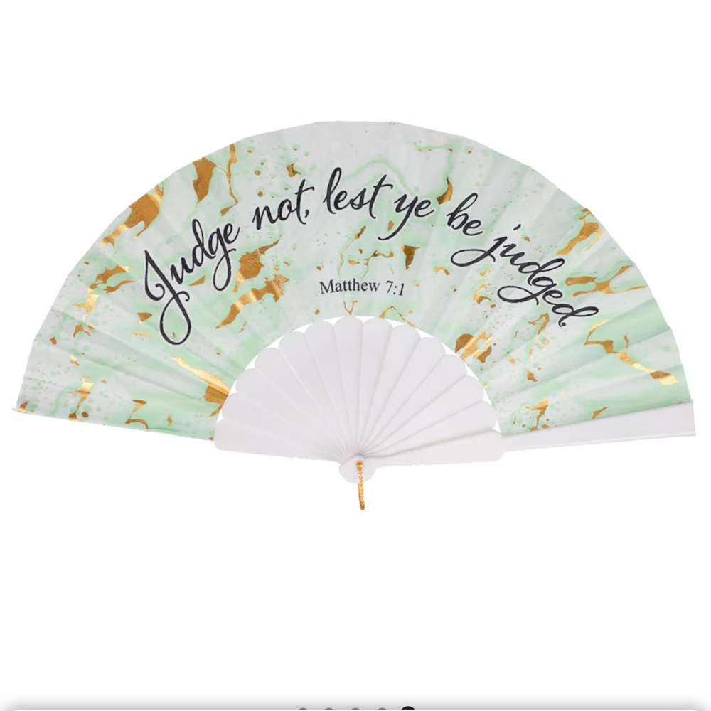 New Marble Scripture “Judge Not…Matthew 7:1” Foldable Polyester Fans, 9 in. - Picture 2 of 3